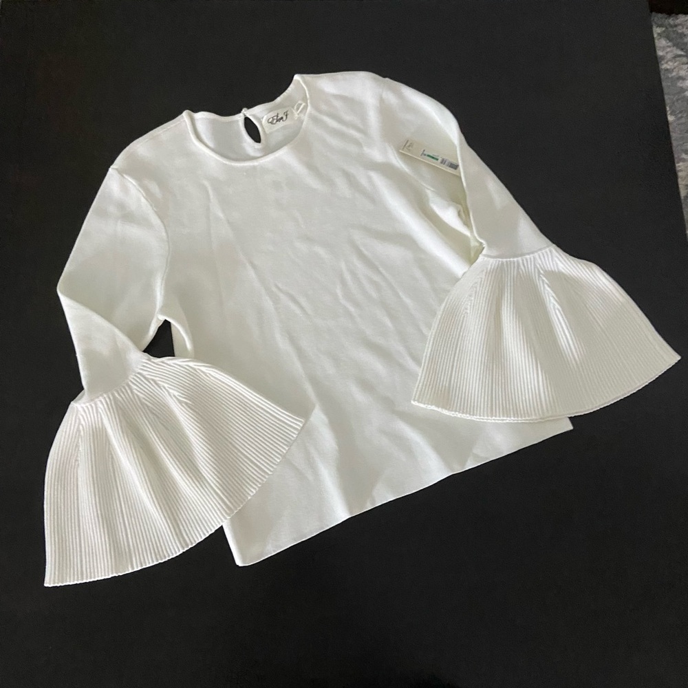 Eliza J Bell Cuff Sweater Ivory womens size Large Jewel Neck Stretchy NWT